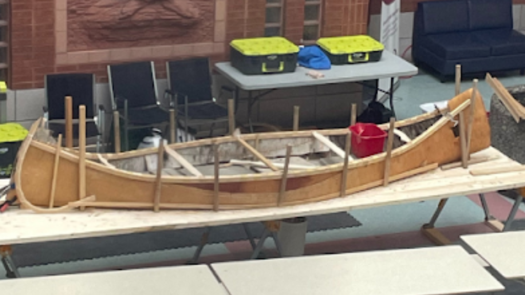 A hand made canoe made by OCSB students