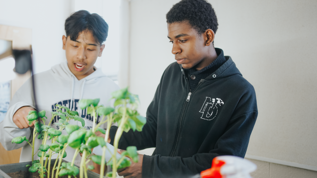 Notre Dame students working on their garden project