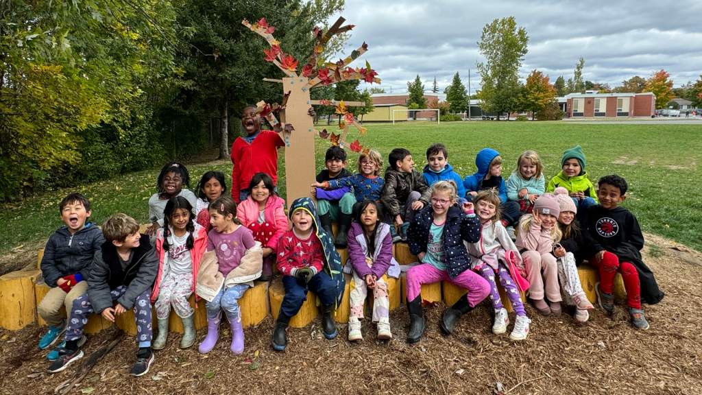 St. Monica's students working on a project outdoors