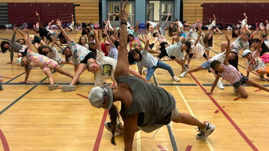 OCSB campers dancing in the gymnasium with Groove team