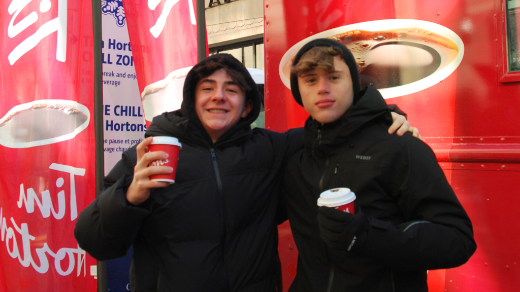 OCSB international students having Tim Horton's coffee