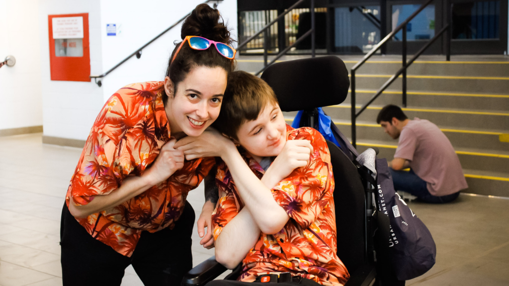 Mother and son arriving at the Annual Swim Meet