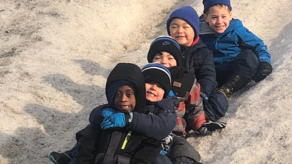 St. Anne's students playing in the snow