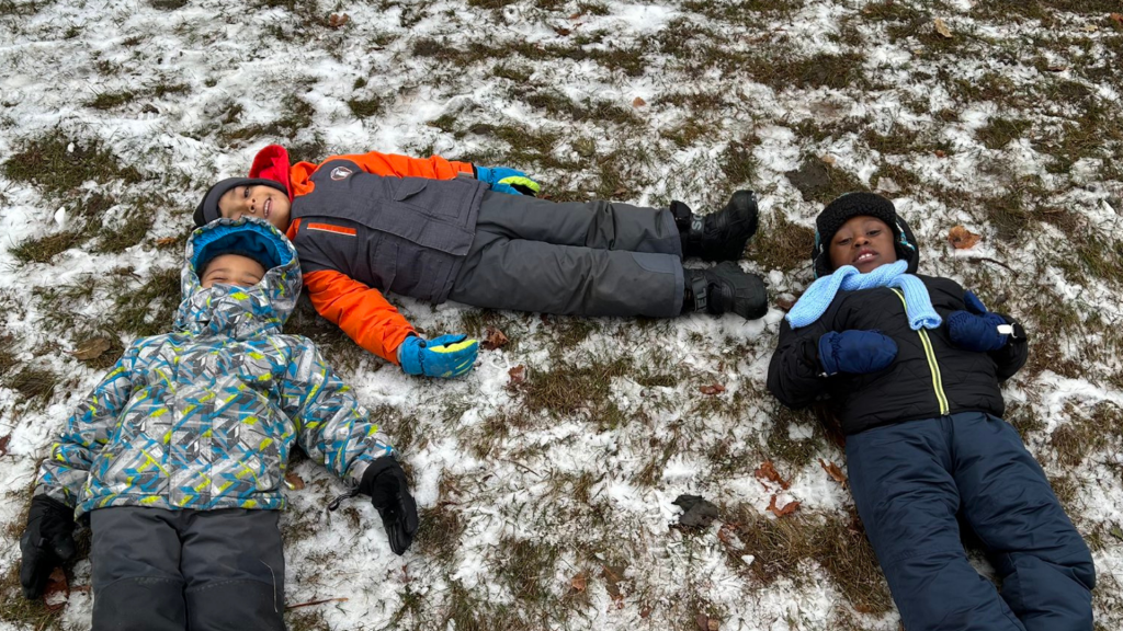 St. Anne's students playing outdoors in the winter