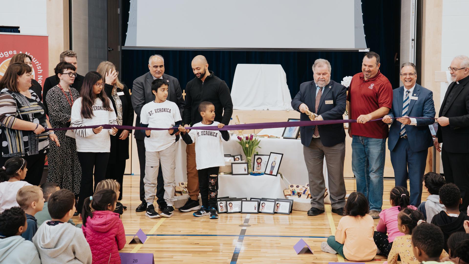 St. Veronica School blessing ceremony and Mark D. Mullan cutting the inauguration ribbon
